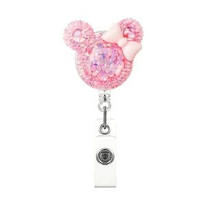 New Pink Glitter Minnie Mouse Retractable Badge Reel